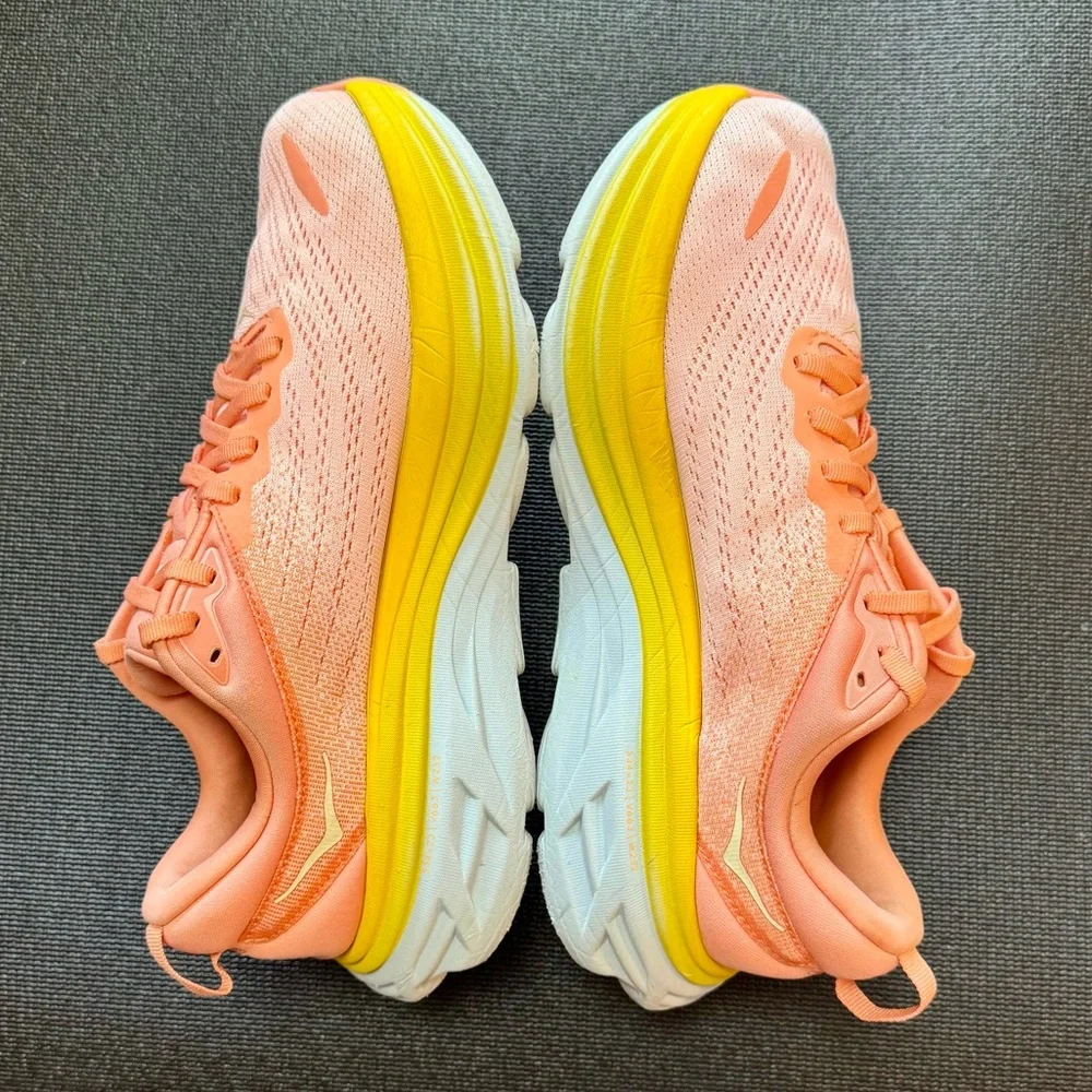 HOKA ONE ONE Bondi 8 Women’s Athletic Running Sneakers Orange and Yellow Sz 9.5 - Picture 4 of 10